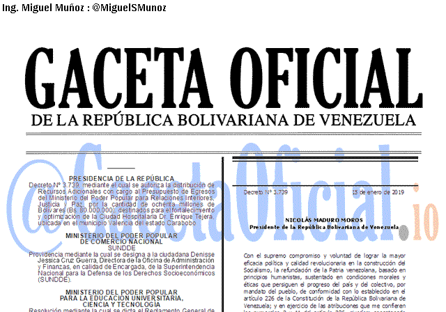 Gaceta Oficial 41564 del 15 Enero 2019