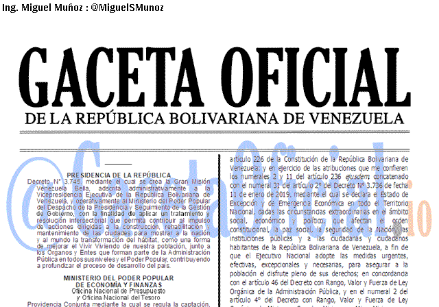 Gaceta Oficial 41570 del 23 Enero 2019