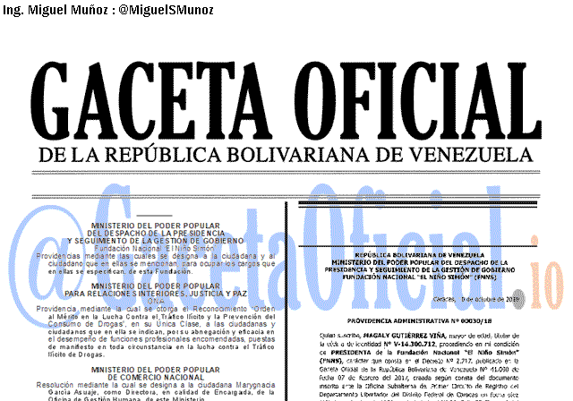 Gaceta Oficial 41572 del 25 Enero 2019