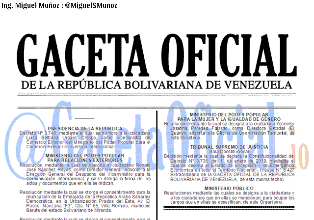 Gaceta Oficial 41574 del 29 Enero 2019