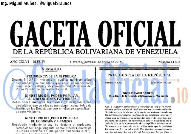 Gaceta Oficial 41576 del 31 Enero 2019