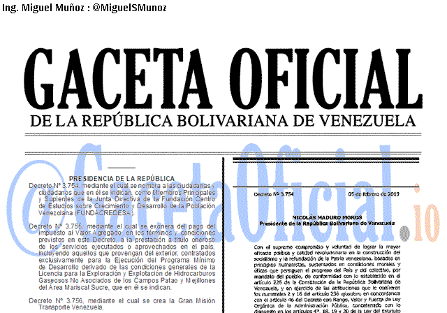 Gaceta Oficial 41579 del 5 Febrero 2019