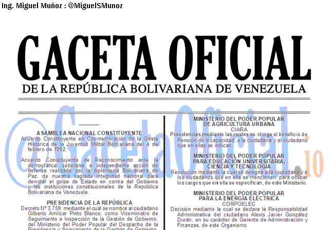 Gaceta Oficial 41580 del 6 Febrero 2019