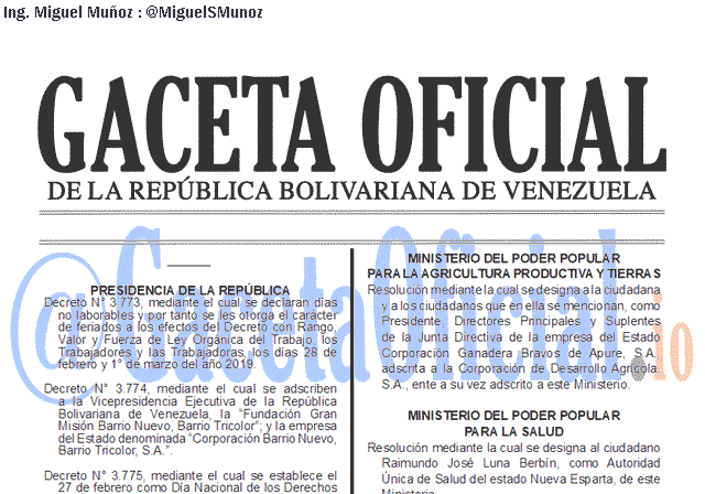 Gaceta Oficial 41594 del 26 Febrero 2019