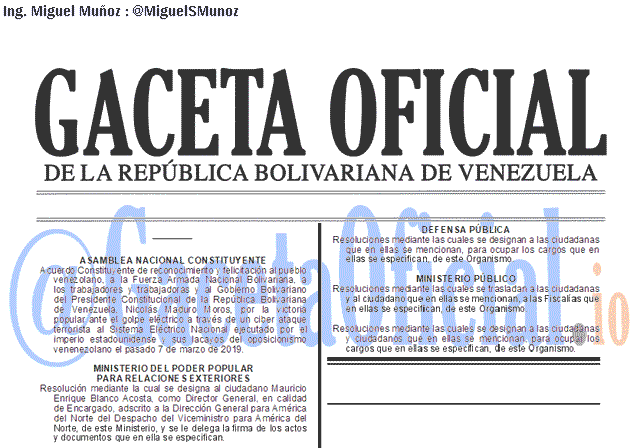 Gaceta Oficial 41601 del 19 Marzo 2019