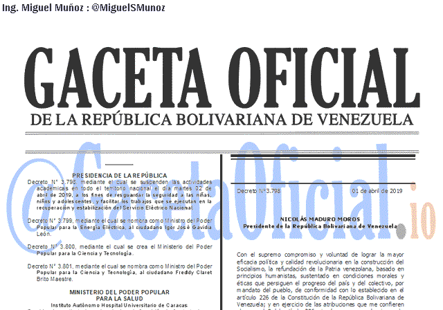 Gaceta Oficial 41607 del 1 Abril 2019