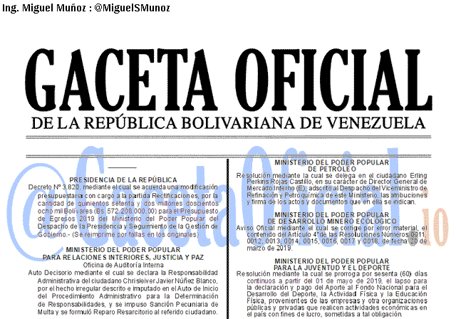 Gaceta Oficial 41621 del 26 Abril 2019
