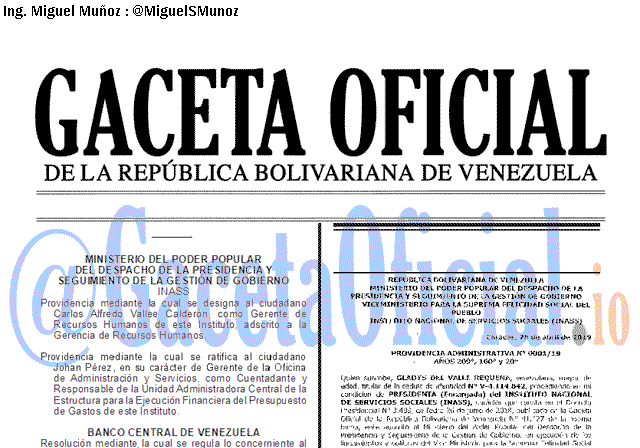 Gaceta Oficial 41633 del 15 Mayo 2019