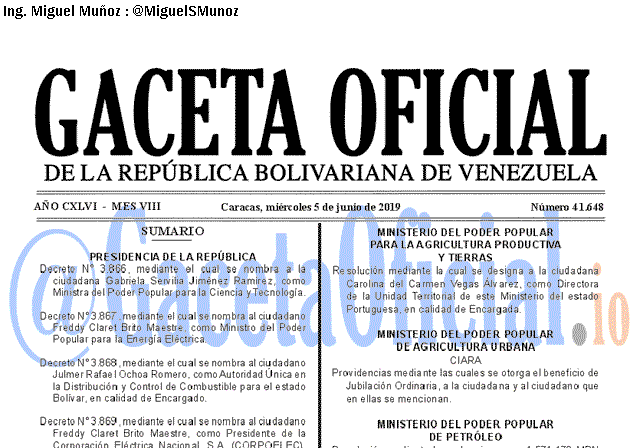 Gaceta Oficial 41648 del 5 Junio 2019