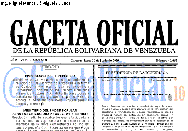 Gaceta Oficial 41651 del 10 Junio 2019
