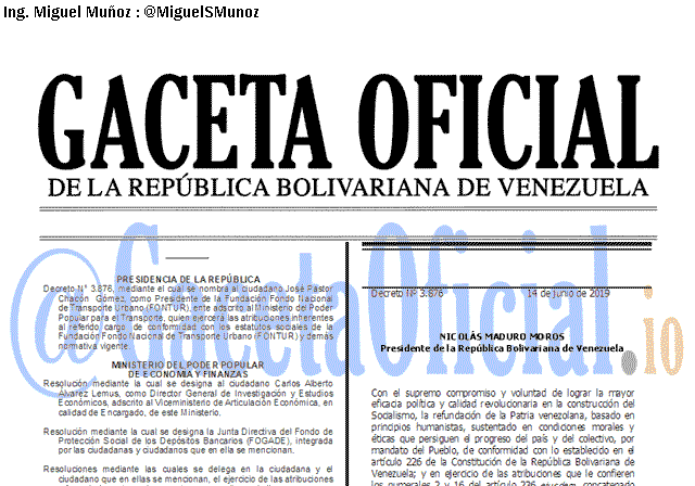 Gaceta Oficial 41655 del 14 Junio 2019