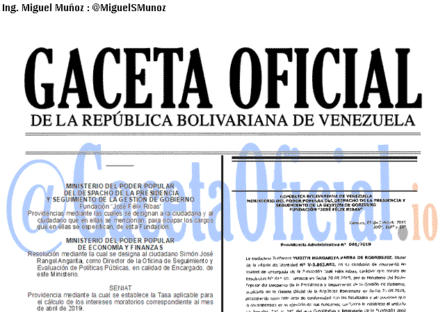 Gaceta Oficial 41656 del 17 Junio 2019 Gaceta Oficial 41656 del 17 Junio 2019