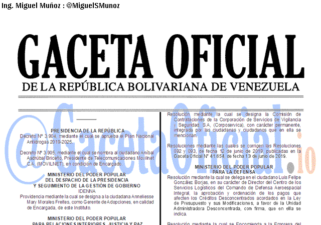 Gaceta Oficial 41669 del 8 Julio 2019