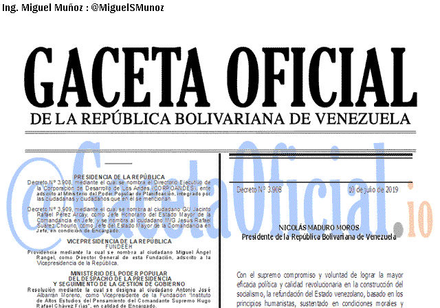 Gaceta Oficial 41671 del 10 Julio 2019