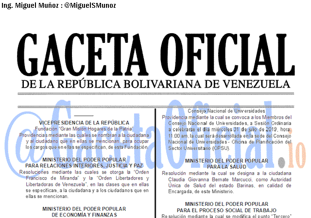 Gaceta Oficial 41682 del 29 Julio 2019