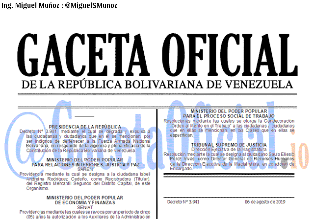 Gaceta Oficial 41688 del 6 agosto 2019 Gaceta Oficial 41688 del 6 agosto 2019