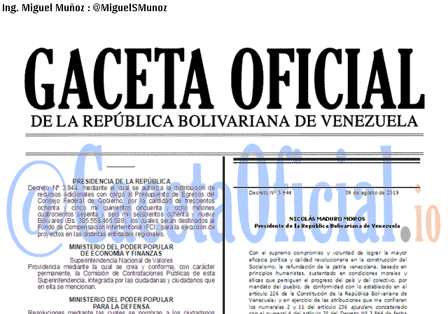 Gaceta Oficial 41691 del 9 agosto 2019