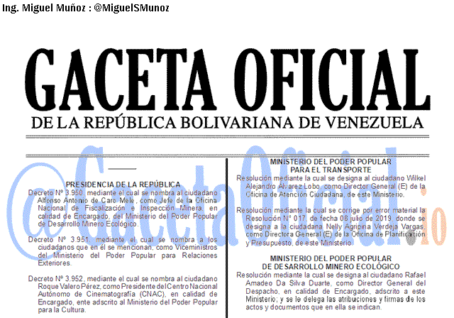 Gaceta Oficial 41694 del 14 agosto 2019 Gaceta Oficial 41694 del 14 agosto 2019
