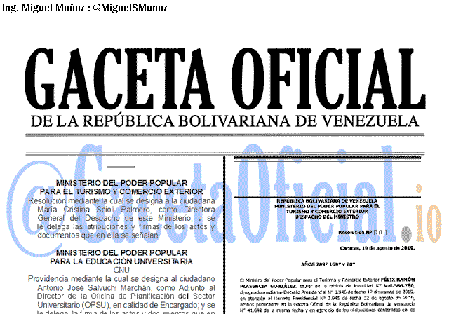 Gaceta Oficial 41699 del 21 agosto 2019
