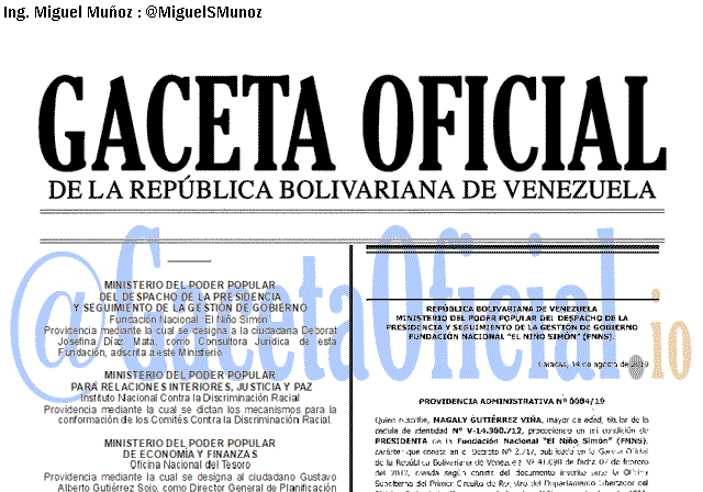 Gaceta Oficial 41701 del 23 agosto 2019
