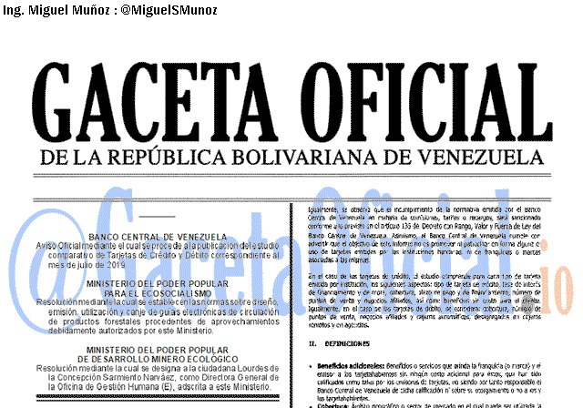Gaceta Oficial 41720 del 19 septiembre 2019 Gaceta Oficial 41720 del 19 septiembre 2019