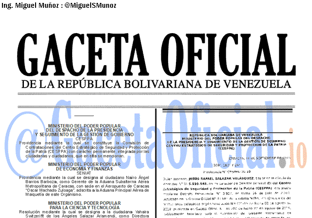 Gaceta Oficial 41721 del 20 septiembre 2019 Gaceta Oficial 41721 del 20 septiembre 2019