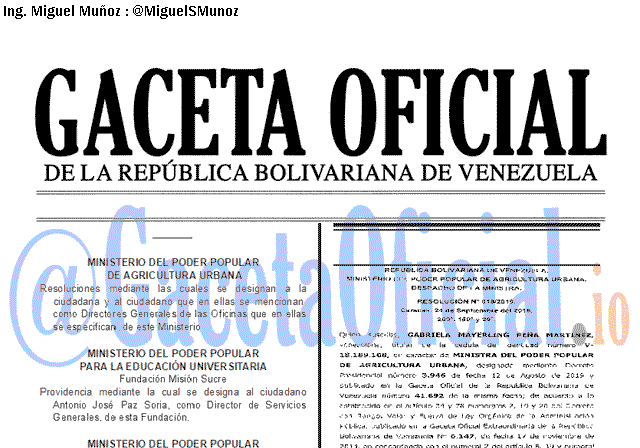 Gaceta Oficial 41728 del 1 octubre 2019