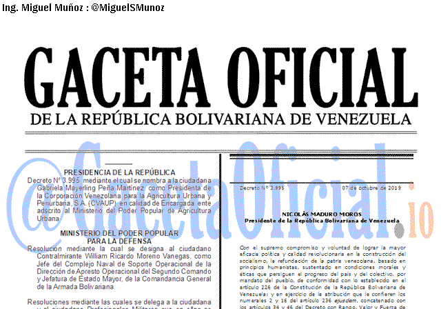 Gaceta Oficial 41732 del 7 Octubre 2019 Gaceta Oficial 41732 del 7 octubre 2019
