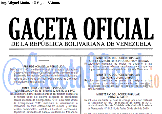 Gaceta Oficial 41738 del 15 octubre 2019