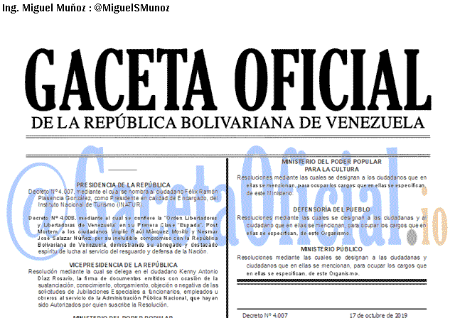 Gaceta Oficial 41740 del 17 octubre 2019