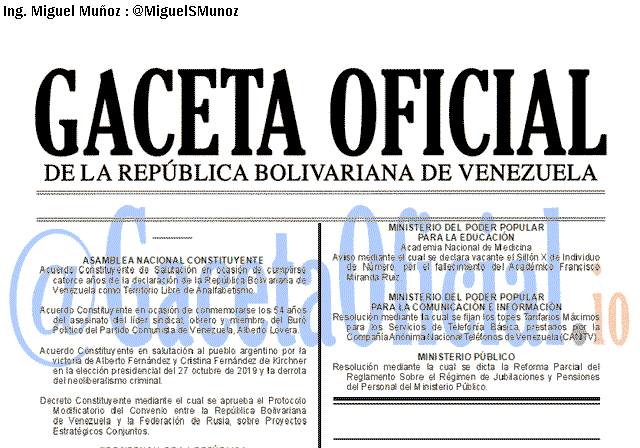 Gaceta Oficial 41748 del 29 octubre 2019