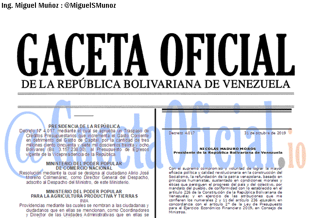 Gaceta Oficial 41750 del 31 octubre 2019