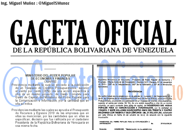 Gaceta Oficial 41758 del 12 noviembre 2019