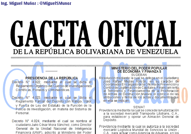 Gaceta Oficial 41761 del 15 noviembre 2019