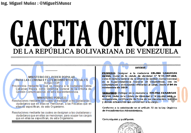 Gaceta Oficial 41764 del 20 noviembre 2019
