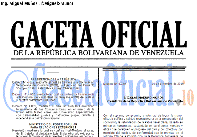 Gaceta Oficial 41774 del 4 Diciembre 2019