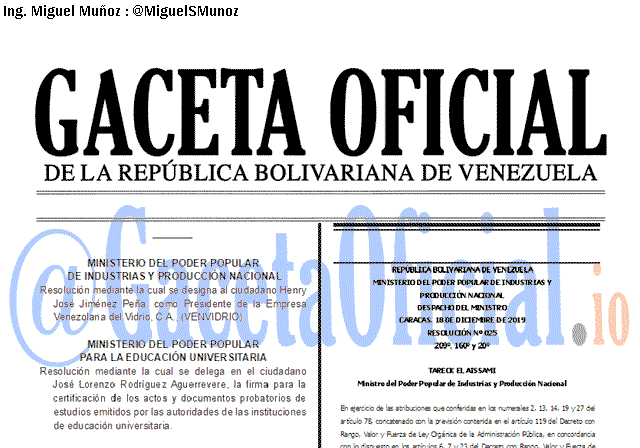 Gaceta Oficial 41784 del 18 Diciembre 2019