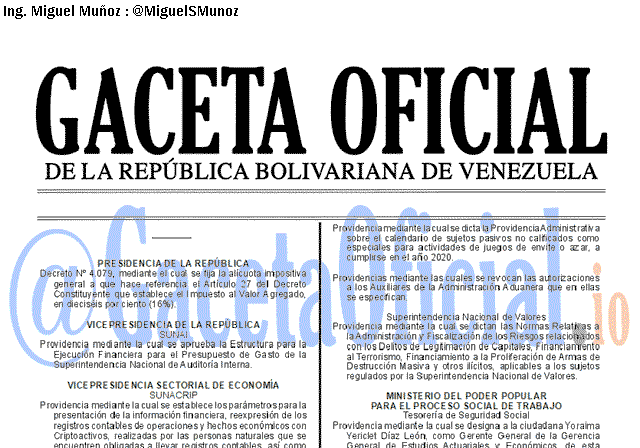 Gaceta Oficial 41788 del 26 Diciembre 2019 Gaceta Oficial 41788 del 26 Diciembre 2019