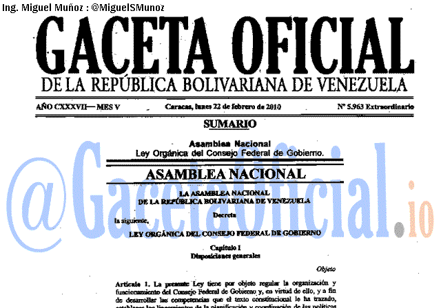 Gaceta Oficial 5963 del 22 Febrero 2010