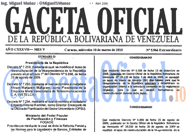 Gaceta Oficial 5966 del 10 Marzo 2010