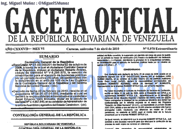 Gaceta Oficial 5970 del 7 Abril 2010