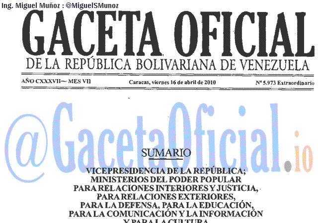 Gaceta Oficial 5973 del 16 Abril 2010