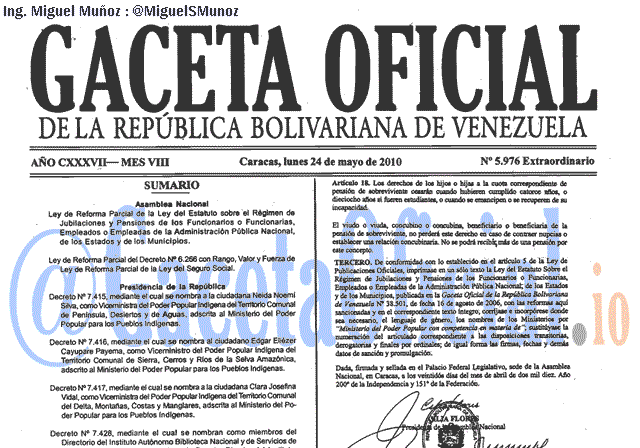 Gaceta Oficial 5976 del 24 Mayo 2010