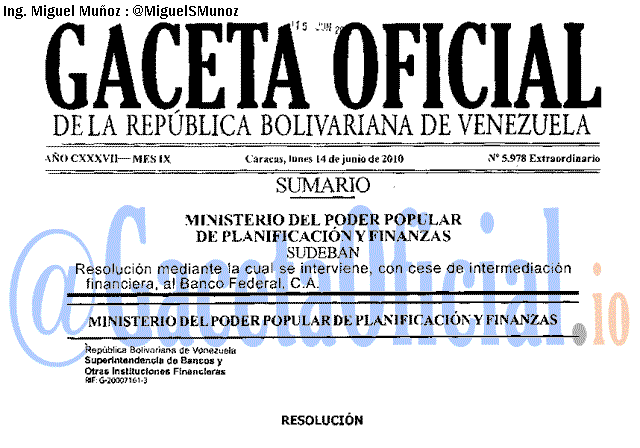 Gaceta Oficial 5978 del 14 Junio 2010