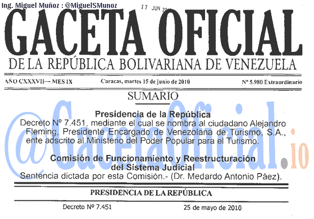 Gaceta Oficial 5980 del 15 Junio 2010