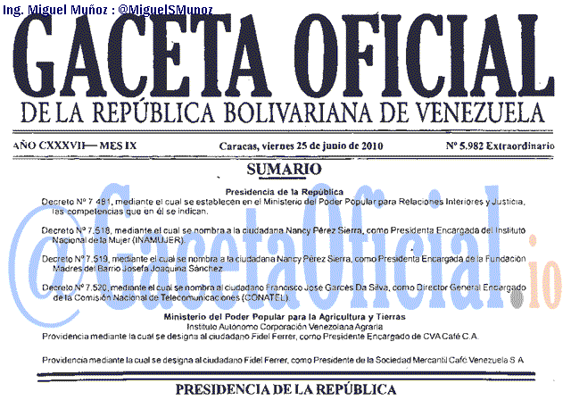 Gaceta Oficial 5982 del 25 Junio 2010