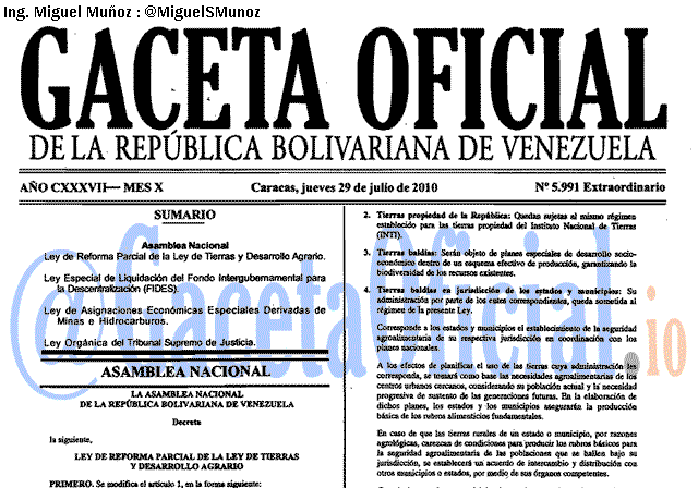 Gaceta Oficial 5991 del 29 Julio 2010