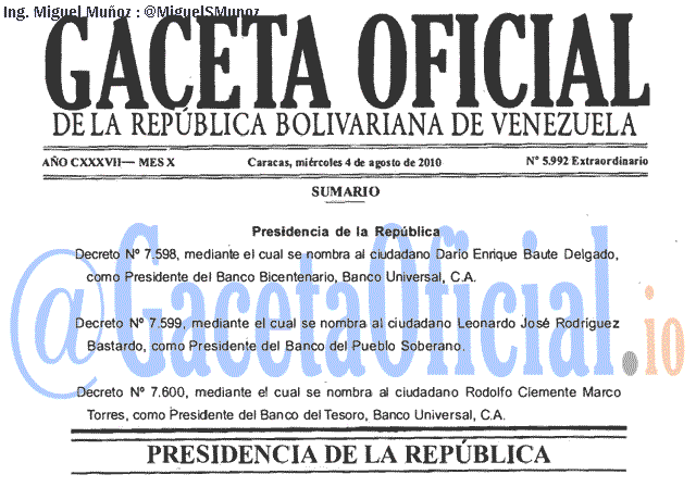 Gaceta Oficial 5992 del 4 Agosto 2010
