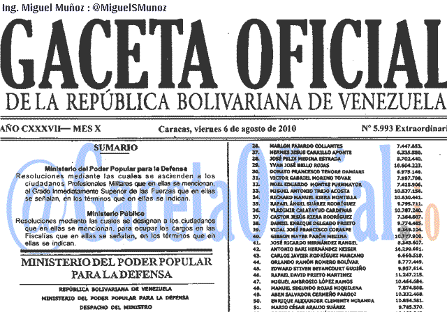 Gaceta Oficial 5993 del 6 Agosto 2010
