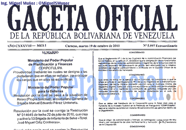 Gaceta Oficial 5997 del 19 Octubre 2010